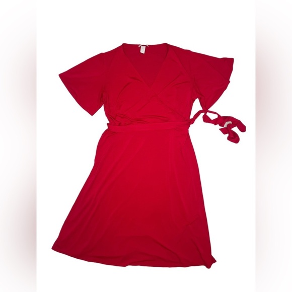 H&M Red Flare Sleeve Wrap Dress - Picture 1 of 4